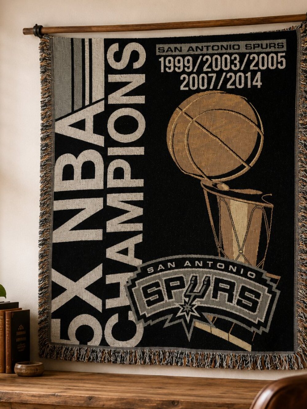 5X NBA Champion San Antonio Spurs Commemorative Tapestry Throw Blanket